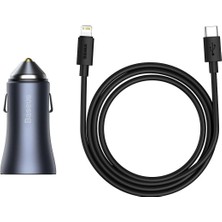 Storemax Oktaysell Baseus Golden Contactor Pro Lightning Kablolu Araç Şarj Seti Koyu Gri