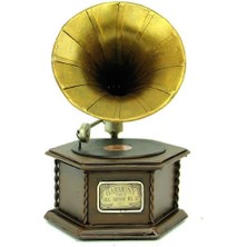 Dekoratif Metal Gramofon Kutu Obje Vintage Hediyelik