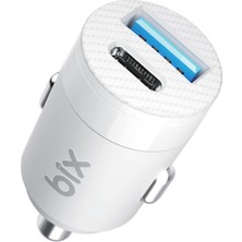 Storemax Oktaysell Bix BXAC65C 65W Pd Type-C & 18W Usb-A Girişli Çift Portlu Hızlı Şarj Özellikli Araç Içi Şarj Cihazı Beyaz