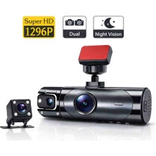 Beemen V9 Araç Içi Kamera 1296P Hd 3 Kameralı Ön Iç Arka Gece Görüşlü Dashcam 2.0'' Ekran