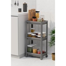 Storemax Oktaysell 3 Katlı Tekerlekli Raf Ünitesi - Banyo & Mutfak Organizer - Çok Amaçlı Servis Sehpası - Dar Alanlar Için Pratik Saklama Çözümü (Gri)