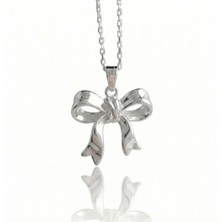 Ashak Accessories Kadın 925 Ayar Gümüş Zincirli Kurdele Kurdela Fiyonk Kolye