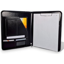 Storemax Oktaysell Coverzone Premium Suni Deri Sekreterlik – Mandallı Evrak Tutucu, Tablet Bölmeli Organizer, Çok Gözlü Evrak Dosyası (Hesap Makinesiz Model), Fermuarlı (32.5 × 25 Cm), Siyah