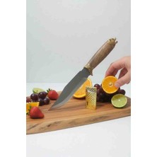 Mertcan Knife Özel Tasarım Ahşap Saplı Bıçağı - Kurt Figürlü Koleksiyonluk  - Kılıflı ve Hediyelik Kamp Bıçağı