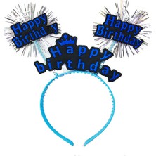 Happy Birthday Yazılı Püsküllü Neon Mavi Renk Doğum Günü Tacı 22X19 cm