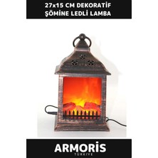 Armoris Yeni Nesil Dekoratif Piili ve Pirize Takılabilir Dumansız Aydınlatma Şömine Ledli Lamba 27*15 cm