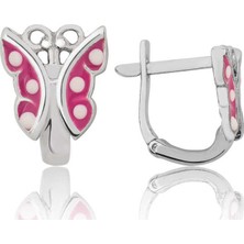 Gümüş Pembe Kelebek Çocuk Küpesi