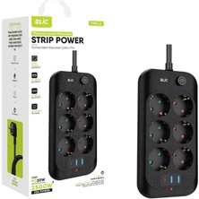 Storemax Oktaysell Termal Akım Korumalı, 6'lı Priz Soketi, 2x USB Girişli, 1x Type-C Girişi, Çocuk Korumalı Uzatma Kablosu (2mt Kablo)