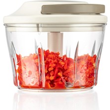 Storemax Oktaysell Promosyonca Ipli El Rondosu, Manuel Doğrayıcı, Paslanmaz Çelik Üçlü Bıçak, 700 ml Şeffaf Kase, Ergonomik Tasarım, 13,2 x 13,2 x 11,3 cm (Krem)