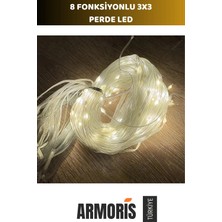 Armoris #led 8 Fonksiyon 3x3 Dekoratif Sıcak Şık Ambiyans Pencere Duvar Perde Süsleme 240 LED Sarı Işık