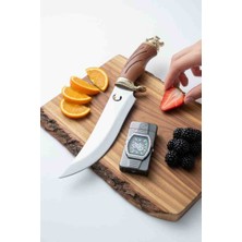 Mertcan Knife Ahşap Kabzalı Koleksiyon Bıçağı, Özel Tasarım Kılıflı Bıçak  Saatli Çakmak Seti Kamp Bıçağı