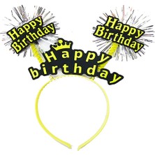 Parti Happy Birthday Püsküllü Neon Sarı Renk Doğum Günü Tacı 22X19 cm