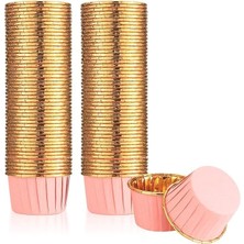 Storemax Oktaysell Dolphin 25LI Muffin Kalıbı - Cupcake Kalıpları, Su Geçirmez ve Yağ Geçirmez Pişirme Kağıtları, Ev Veya Parti Için Alüminyum Folyo Pişirme Kek Kapları -Pembe-Altın