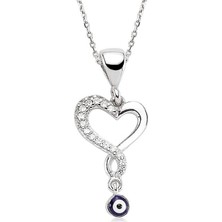 925 Ayar Gümüş Nazarlı Kalp Kadın Gümüş Kolye