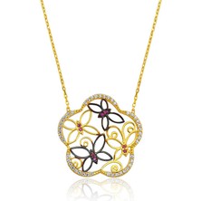 925 Ayar Gümüş Kelebek Çiçeği Kolye