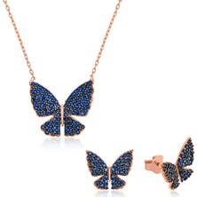 925 Ayar Gümüş Lacivert Kelebek Set