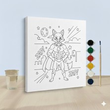 Hobi Universe Çocuklar Için Süper Kahraman Tilki Baskılı Eğitici ve Eğlenceli Tuval Boyama Seti