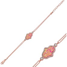 Gümüş Rose Pembe Opal Fatma Ana Eli Bileklik