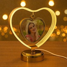 Hediye Kalpli Aşk Çemberi Fotoğraflı Ledli Abajur Kişiye Özel Fotoğraf Baskısı Şık