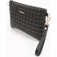 Sanmorris Kadın Suni Deri Siyah Mozaik Desen Ayarlanabilir Çapraz ve El Askılı Portföy, Clutch Çanta 1424