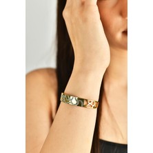 Zirkon Taşlı Altın Kaplama Kadın Kelepçe Bileklik – Şık Modern Tasarım