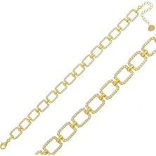 925 Ayar Gümüş Gold Kare Taşlı Bileklik