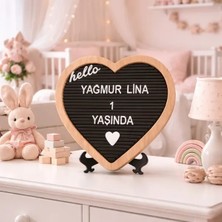 Fikir Store Fikirstore Ahşap Kalp Çerçeveli Özelleştirilebilir Mesaj Panosu Siyah Zemin Beyaz Harf Setli Yazı Tahtası