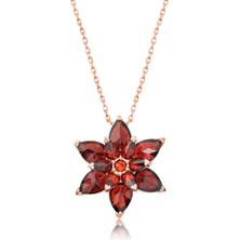 925 Ayar Gümüş Rose Kırmızı Lotus Çiçeği Kolye