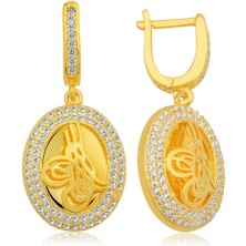 Gümüş Tuğralı Oval Küpe