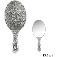 925 Ayar Gümüş Papatya Motifli El Aynası