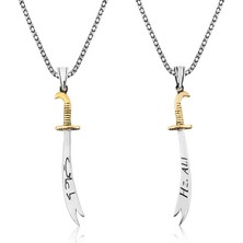 Gümüş Zülfikar Kılıcı Hz. Ali Yazılı Erkek Kolye