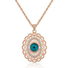 ​925 Ayar Gümüş Rose Oval Nazar Kolye