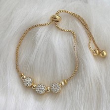 Sinerjim Altın Renk Zirkon Taşlı Üçlü Macun Asansör Bileklik –SNJ- 1033