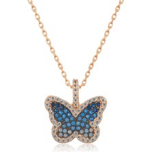 925 Ayar Gümüş Mavi Kelebek Kadın Gümüş Kolye