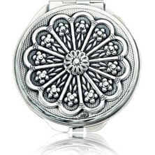 Gümüş Papatya Motifli Kapaklı El Aynası