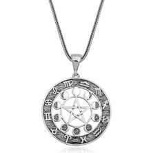Hedivio 925 Ayar Gümüş 12 Burç Gümüş Kolye Çok Renkli Özel Tasarım Astroloji Temalı Aksesuar
