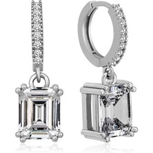 Gümüş Baget Taşlı Halka Küpe