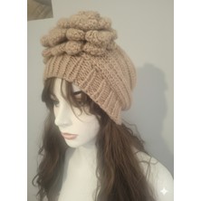 Hobi Universe El Örgüsü Kadın Bere - Mor Renk Fıstık Modelli Ponpon Detaylı Yünlü Kışlık Şapka