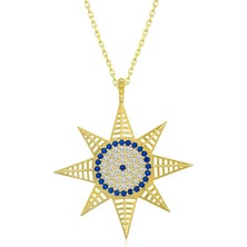 Gümüş Gold Nazarlı Kutup Yıldızı Kadın Kolye