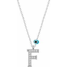 925 Ayar Gümüş Nazar Rodyum F Harfi Kadın Gümüş Kolye