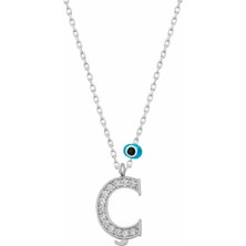 925 Ayar Gümüş Nazar Rodyum Ç Harfi Kadın Gümüş Kolye