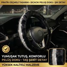 Valente Lusso Diamond Black Serisi Kristal Taşlı Peluş Direksiyon Kılıfı - Işıltılı Şıklık & Yumuşak Doku (38-40CM)