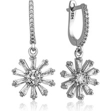 Gümüş Trapez Taşlı Çiçek Küpe