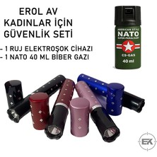 Erol Av Kadınlar Için Kişisel Savunma Seti - Ruj Tipi Şarjlı Cihaz + 40ML Biber Gazı
