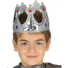 Gümüş Renk Kumaş Malzemeden Imal Çocuk Kral Tacı 57 cm