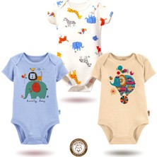Mahfel 3'lü Kısa Kollu Premium %100 Pamuklu  Çıtçıtlı Bebek Body Zıbın 656-473