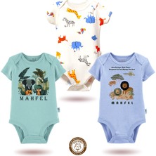 Mahfel 3'lü Kısa Kollu Premium %100 Pamuklu  Çıtçıtlı Bebek Body Zıbın 732-783
