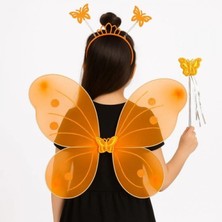 Marsilyan Turuncu Kelebek Kız Seti – 50 cm Kelebek Kanadı, Taç ve Asa
