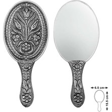 925 Ayar Gümüş Lale Motifli El Aynası