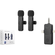 Marsilyan Kablosuz Çift Mikrofon 3.5 mm + Type-C + Lıghtnıng Siyah HDX2782